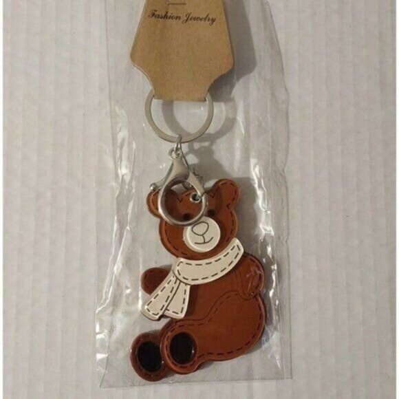 Brown Teddy Bear Keychain W/ White Scarf Cute Animal Design Lightweight Durable - Picture 3 of 3